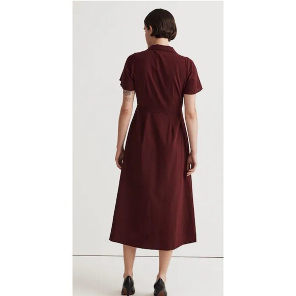 Madewell Women's Crinkle Cotton Midi Button-Front Cabernet Red Dress 6 Small - Picture 2 of 7